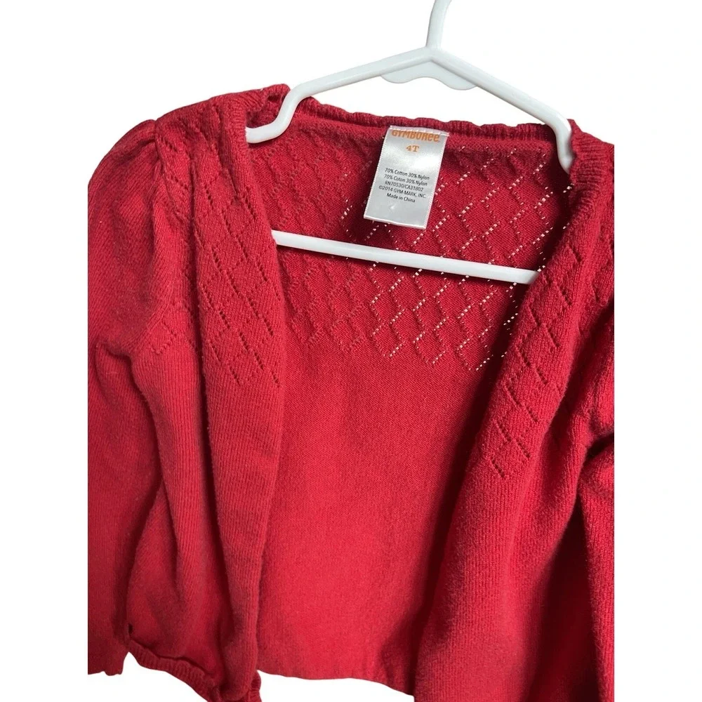 Gymboree‎ Girls Red Pointelle Knit Cardigan Sweater Size 4T Button Front Cotton